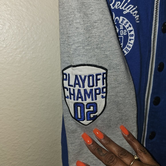 True Religion Blue and Gray Jacket with Red Accents - Picture 4 of 11